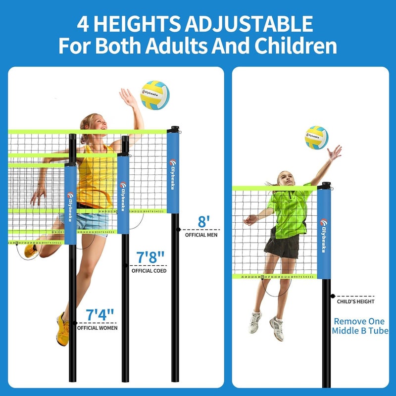 Olybeaka 32ft Regulation Size Portable Outdoor Volleyball Net Set System for Backyard Beach with Height Adjustable Poles, PU Volleyball and Pump, Carry Bag, Boundary Line - Easy Set Up & Anti-Sagging - Image 3